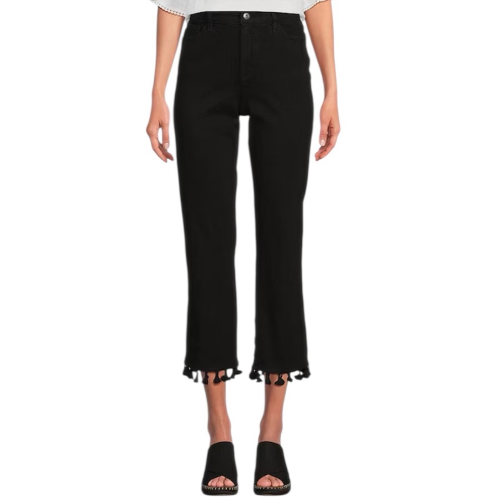 John Mark Tassel Trim Hem Crop Pants Plus Sz 16W Black NWT